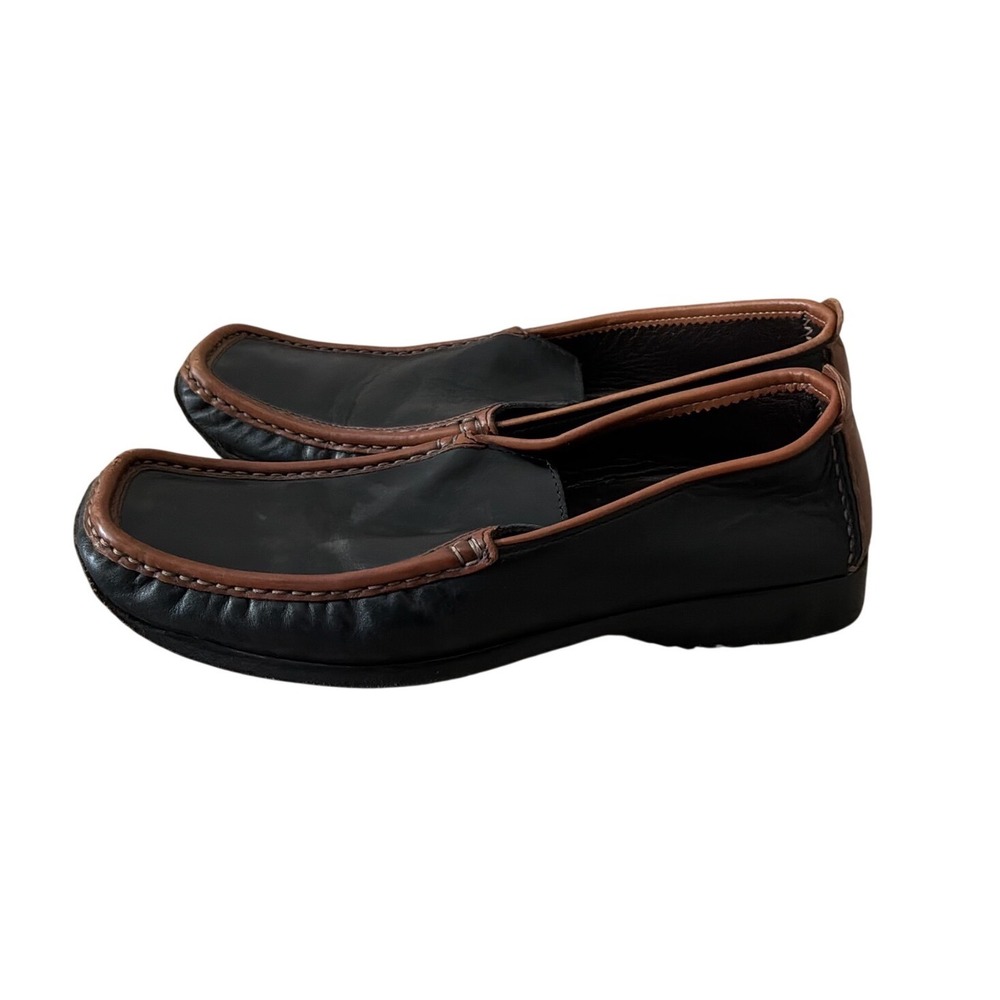 F. by Faconnable Black Brown Leather Loafers Square‎ Moc Toe Shoes Size 37 - Picture 11 of 11